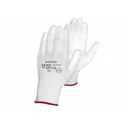 Rękawice ochronne 8" z poliestru, powlekane poliuretanem, białe (12par).