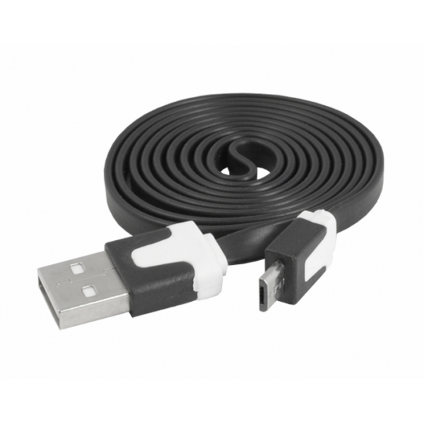 Kabel USB - micro USB, czarny, płaski.