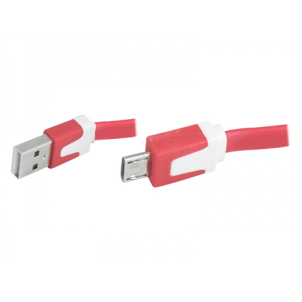 Kabel USB micro USB, czerwony, płaski.