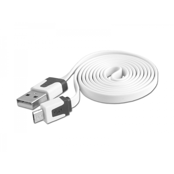 Kabel USB-micro USB biały płaski