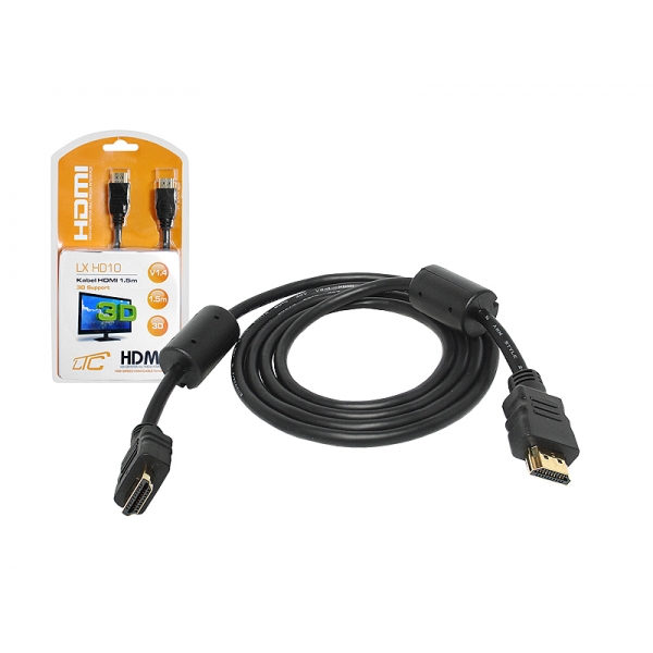 Kabel HDMI-HDMI, złoty 19 pin + filtr 1.5m. Cu HQ