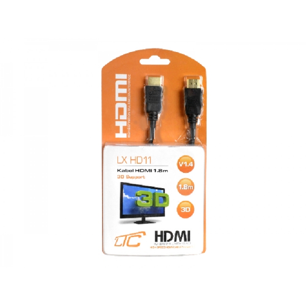 Kabel HDMI-HDMI, wtyki pozłacane, 19Pin + filtr, 1.8m Cu HQ