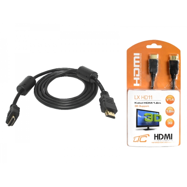 Kabel HDMI-HDMI, wtyki pozłacane, 19Pin + filtr, 1.8m Cu HQ