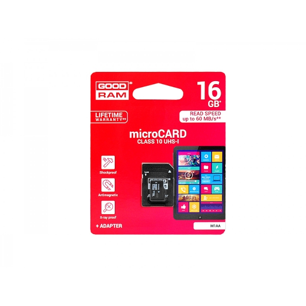 KARTA MicroSD 16 GB + adapt GOODRAM CLASS10 UHS-1.