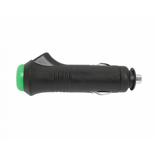 Wtyk zapalniczki samochodowej z włącznikiem (zielonym), bez podświetlenia.