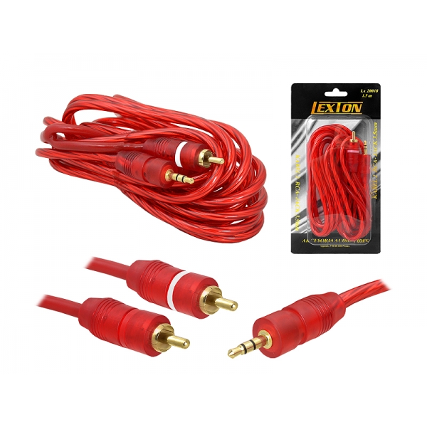 Kabel Jack 3.5 - 2 wtyki RCA, 1.5m, HQ, czerwony, blister.