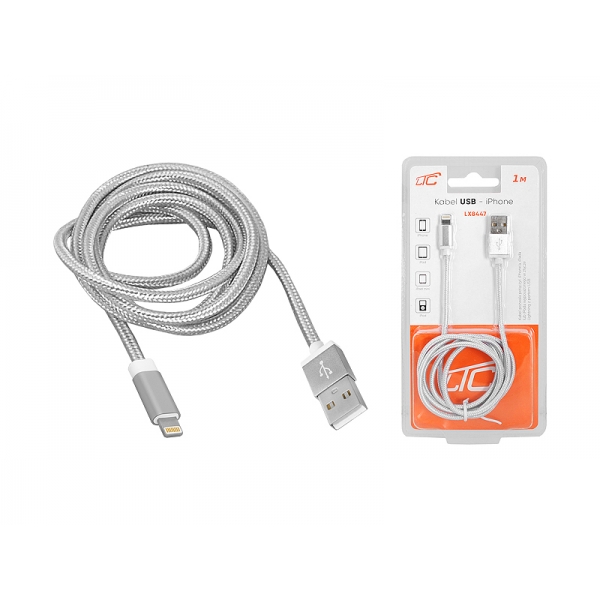 Kabel USB -Iphone, 1m, srebrny.