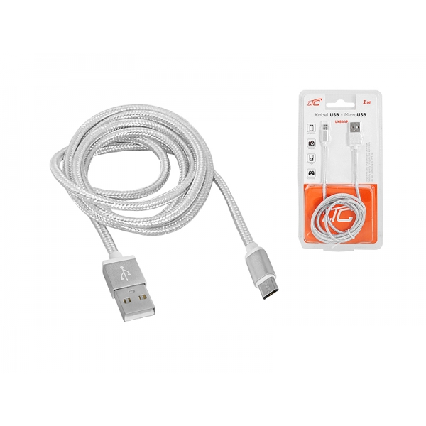 Kabel USB -microUSB, 1m, srebrny.
