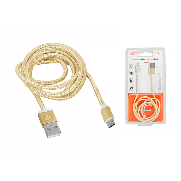 Kabel USB -microUSB, 1m, złoty.
