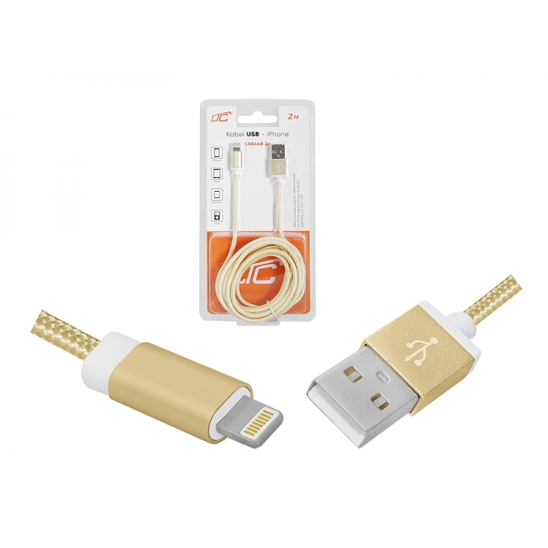 Kabel USB -Iphone 2m, złoty.