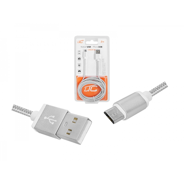 Kabel USB -microUSB 2m, srebrny.