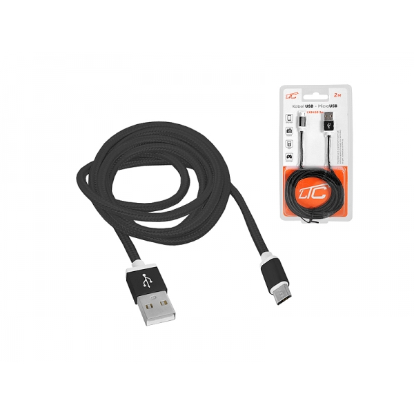 Kabel USB -microUSB 2m, czarny.