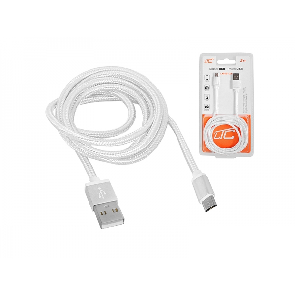 Kabel USB -microUSB 2m, biały.