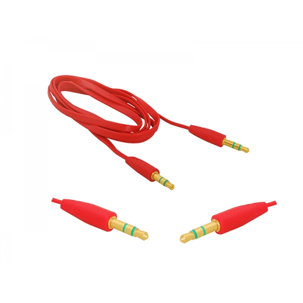 Kabel Jack 3,5mm-Jack 3,5mm, 1m, płaski, czerwony.