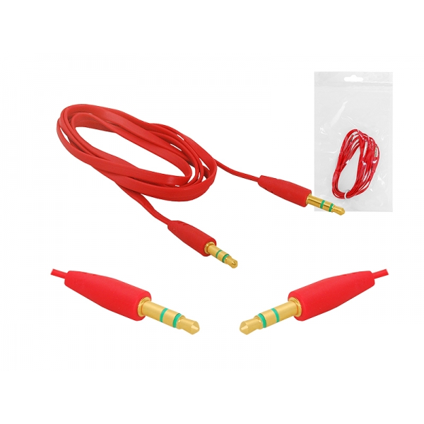 Kabel Jack 3,5mm-Jack 3,5mm, 1,5m, płaski, czerwony.