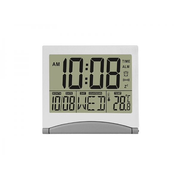 Cyfrowy zegar  LTC z wbudowanym termometrem srebrny.