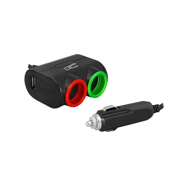 LTC Adapter CAR FIRE 2gn/USB 1,2A/120W,  12-24V, czarny.