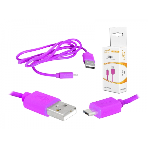 Kabel USB-micro USB 1,5m, różowy, HQ.