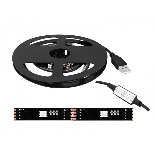 Sznur diodowy USB 5050 40diód RGB+Biała Ciepła czarne podłoże 10mmx200cm ze sterownikiem MINI w j