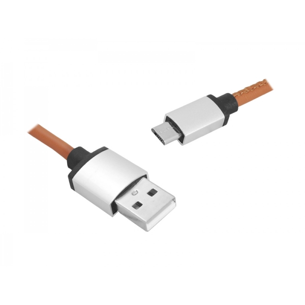 Kabel USB-microUSB, 1m, brązowy, skórzany.