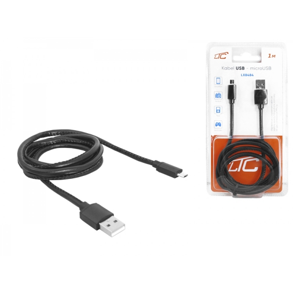 Kabel USB-microUSB, 1m, czarny, skórzany.