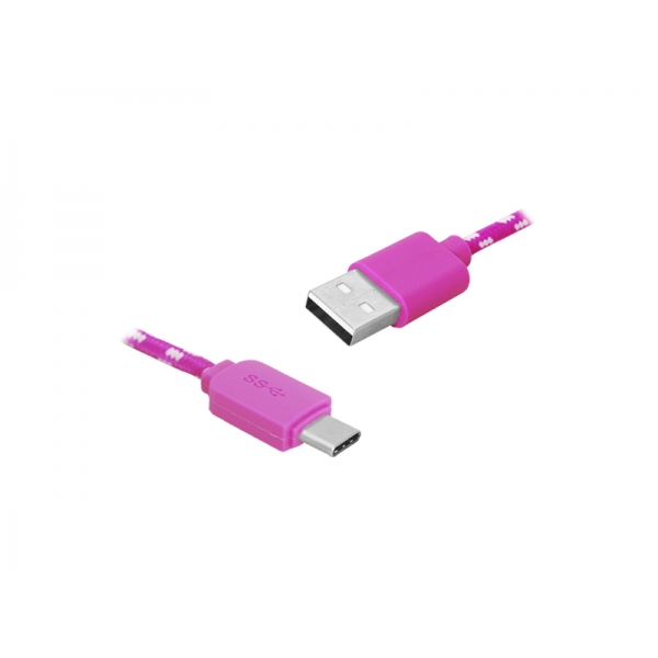 Kabel USB-Type-C, 1m, różowy.