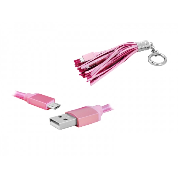 Kabel USB-microUSB brelok, różowy.
