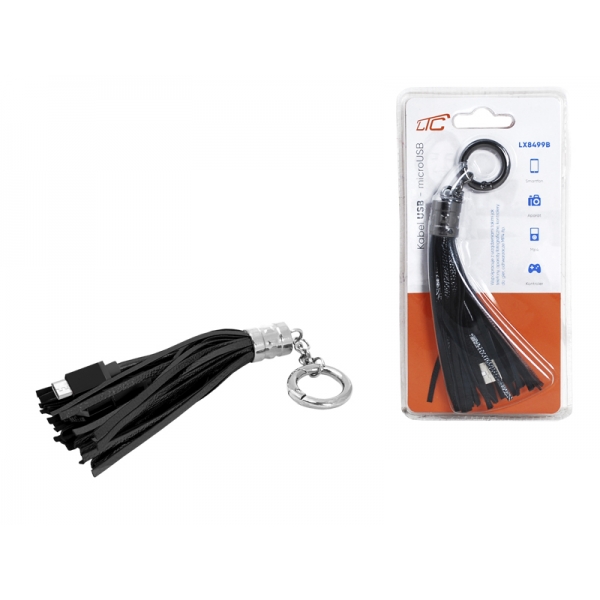 Kabel USB-microUSB brelok, czarny.