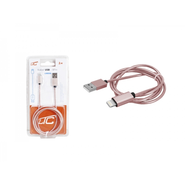 Kabel USB-Iphone 1m, różowy.