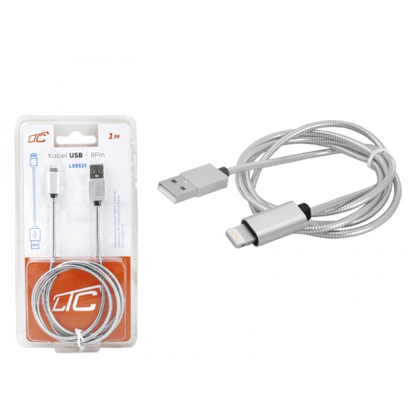 Kabel USB-Iphone 1m, srebrny.