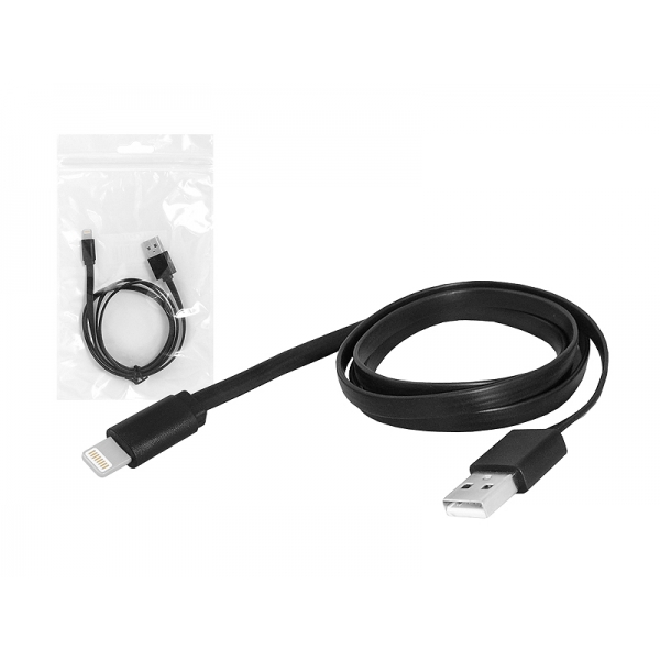 Kabel USB - IPHONE 8PIN 1m płaski, czarny.