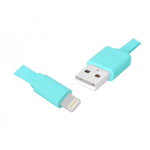 Kabel USB - IPHONE 8PIN 1m płaski, niebieski.
