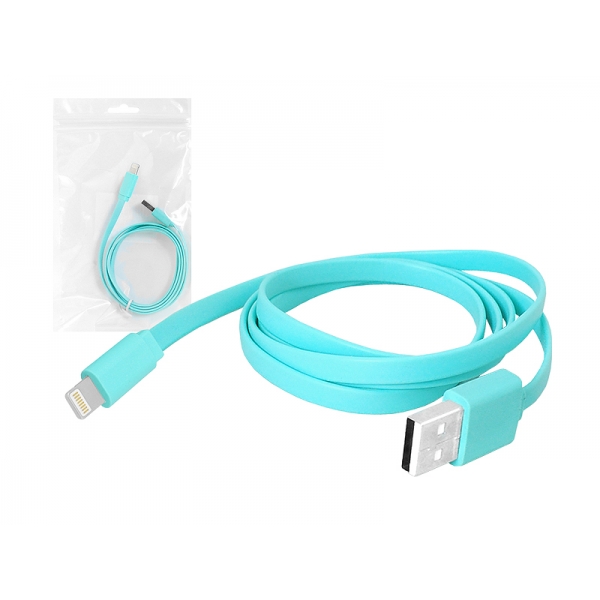 Kabel USB - IPHONE 8PIN 1m płaski, niebieski.