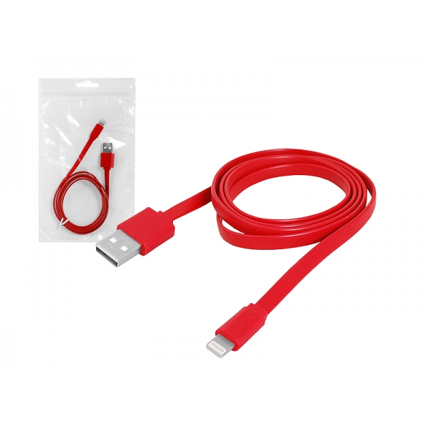 Kabel USB - IPHONE 8PIN 1m płaski, czerwony.
