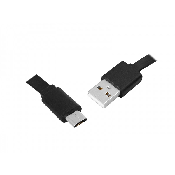 Kabel USB - microUSB 1m, płaski, czarny.