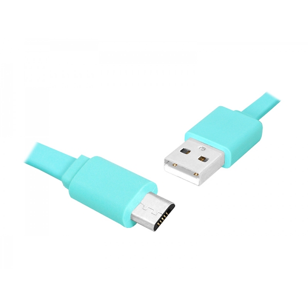Kabel USB - microUSB 1m, płaski, niebieski.