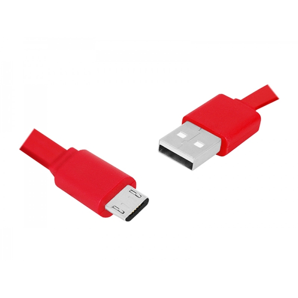 Kabel USB - microUSB 1m, płaski, czerwony.