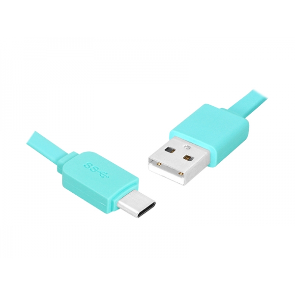 Kabel USB - Type-C 1m, płaski, niebieski.