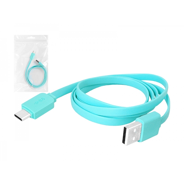 Kabel USB - Type-C 1m, płaski, niebieski.