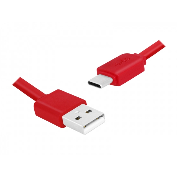 Kabel USB - Type-C 1m, płaski, czerwony.
