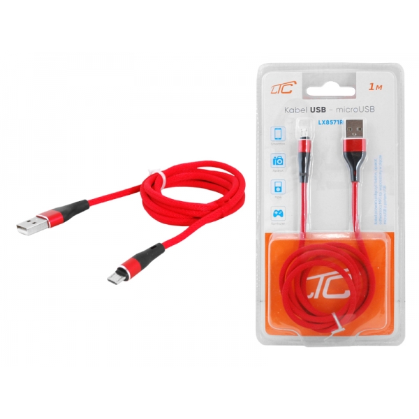 Kabel USB - microUSB, 1m, czerwony.