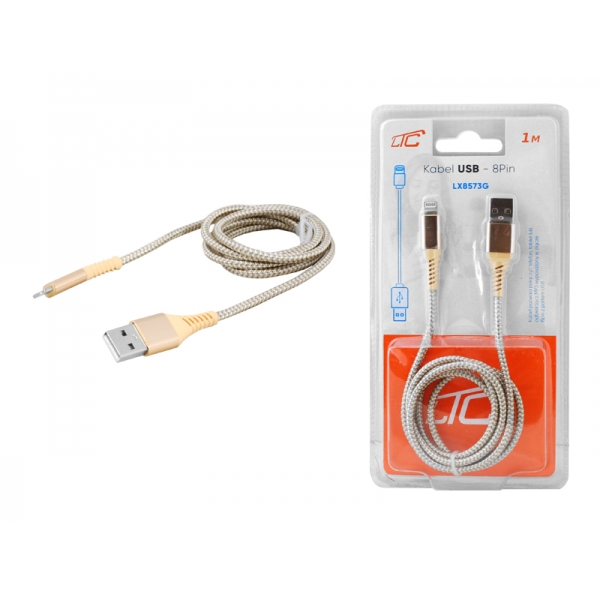Kabel USB - IPHONE 8pin, 1m, złoty.