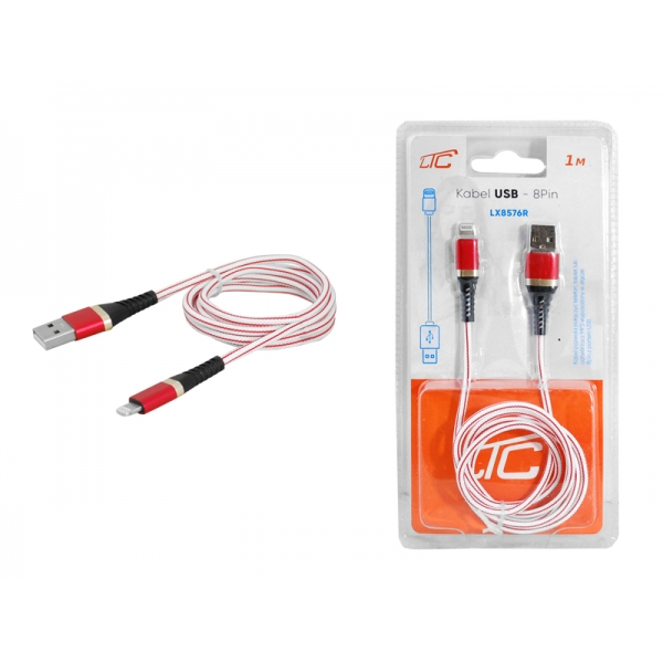 Kabel USB - IPHONE 8pin, 1m, czerwony.