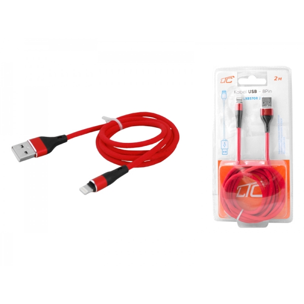 Kabel USB - IPHONE 8pin 2m czerwony.
