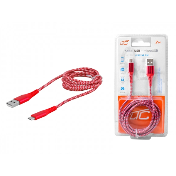 Kabel USB - microUSB 2m czerwony.