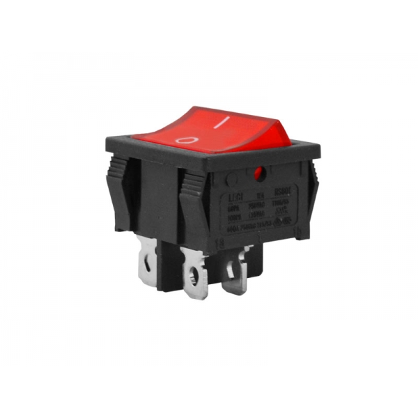 Przełącznik kołyskowy prostokąt szeroki podświetlany czerwony 0-1 6A 250V 4 pin HQ LECI.