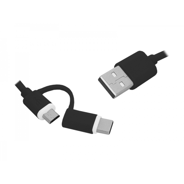 Kabel USB - USB Type-C / microUSB 2w1, czarny.