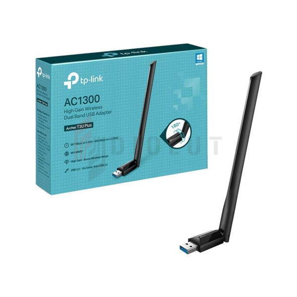 Dwupasmowa, bezprzewodowa karta sieciowa USB dużego zasięgu AC1300 Archer T3U Plus.