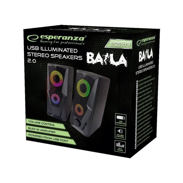 Głośniki 2.0 USB LED Esperanza Rainbow Baila EGS103.