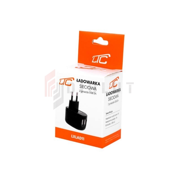 Ładowarka sieciowa LTC 5V/2A 2 x USB czarna box.